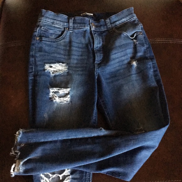 Express Ripped Ankle High Rise Jeans - Picture 5 of 16